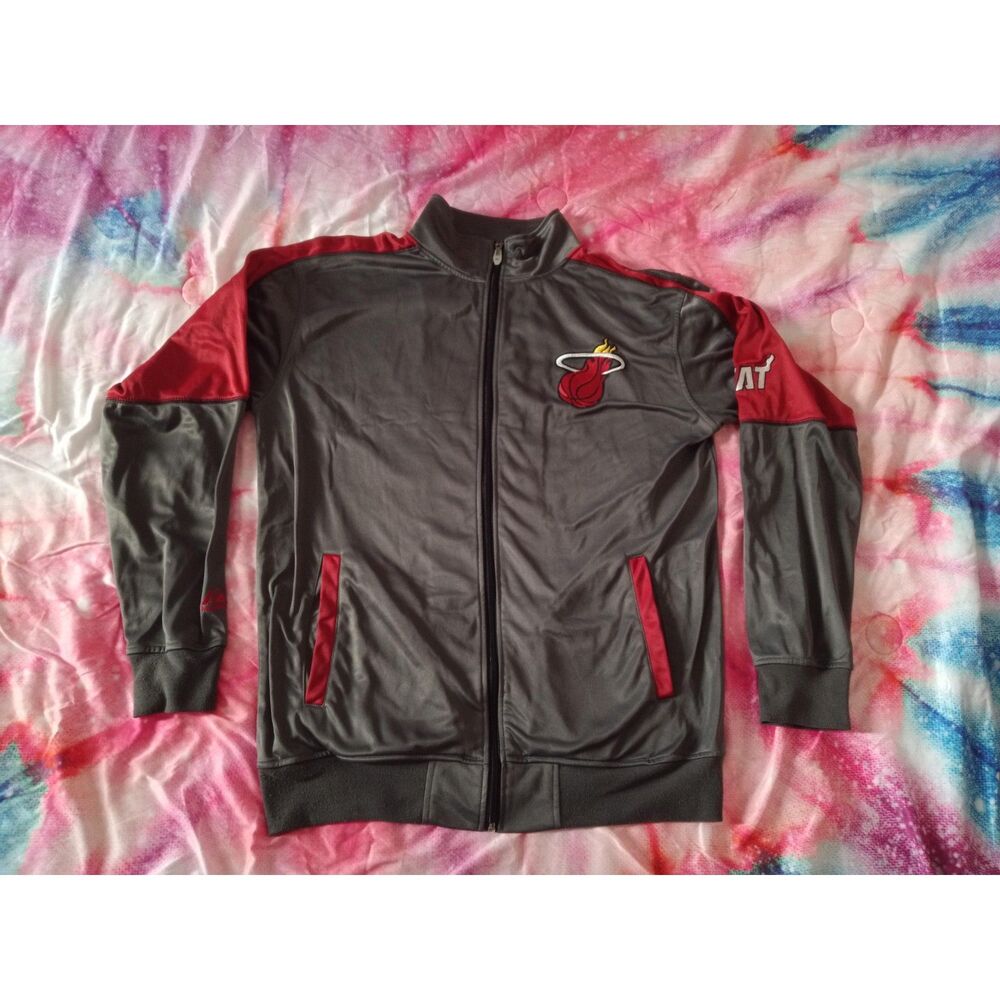Miami Heat Grey & Red Tracksuit Top Jacket Majestic NBA Men's Large Tall